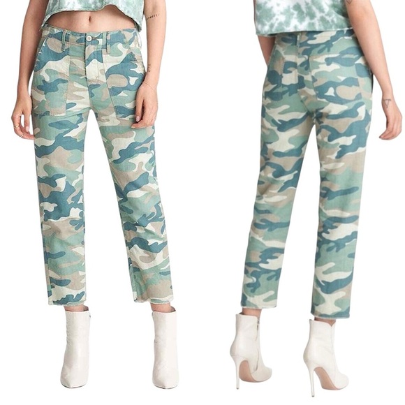 MOTHER The Shaker Chop Crop in Blue Green Camo - Picture 1 of 16